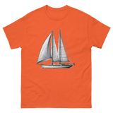 Ketch Sailboat Line Drawing T-Shirt in Orange