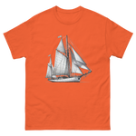 Cutter Rig Yawl Sailboat Line Drawing T-Shirt in Orange