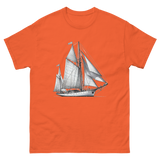 Cutter Rig Yawl Sailboat Line Drawing T-Shirt in Orange