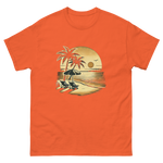 Beach serene scene at sunset t-shirt in orange color, front view