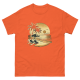 Beach serene scene at sunset t-shirt in orange color, front view