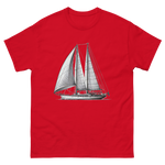 Ketch Sailboat Line Drawing T-Shirt in Red