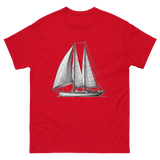 Ketch Sailboat Line Drawing T-Shirt in Red