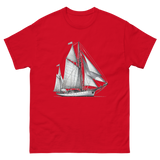 Cutter Rig Yawl Sailboat Line Drawing T-Shirt in Red