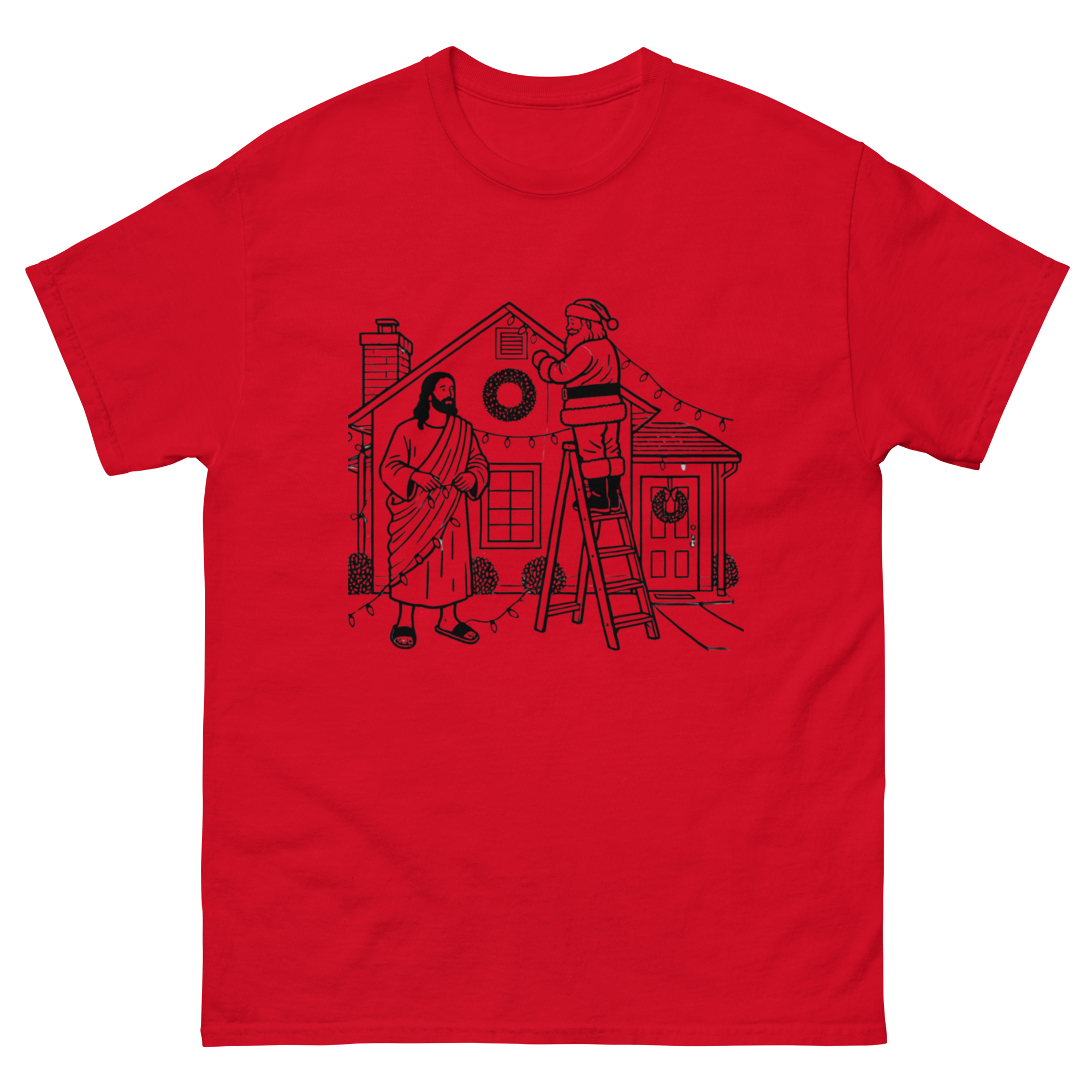 Jesus and Santa decorating the House tee