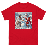 Santa and Jesus making a snowman tee