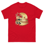 Beach serene scene at sunset t-shirt in red color, front view