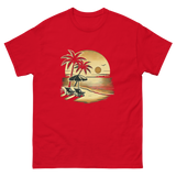 Beach serene scene at sunset t-shirt in red color, front view