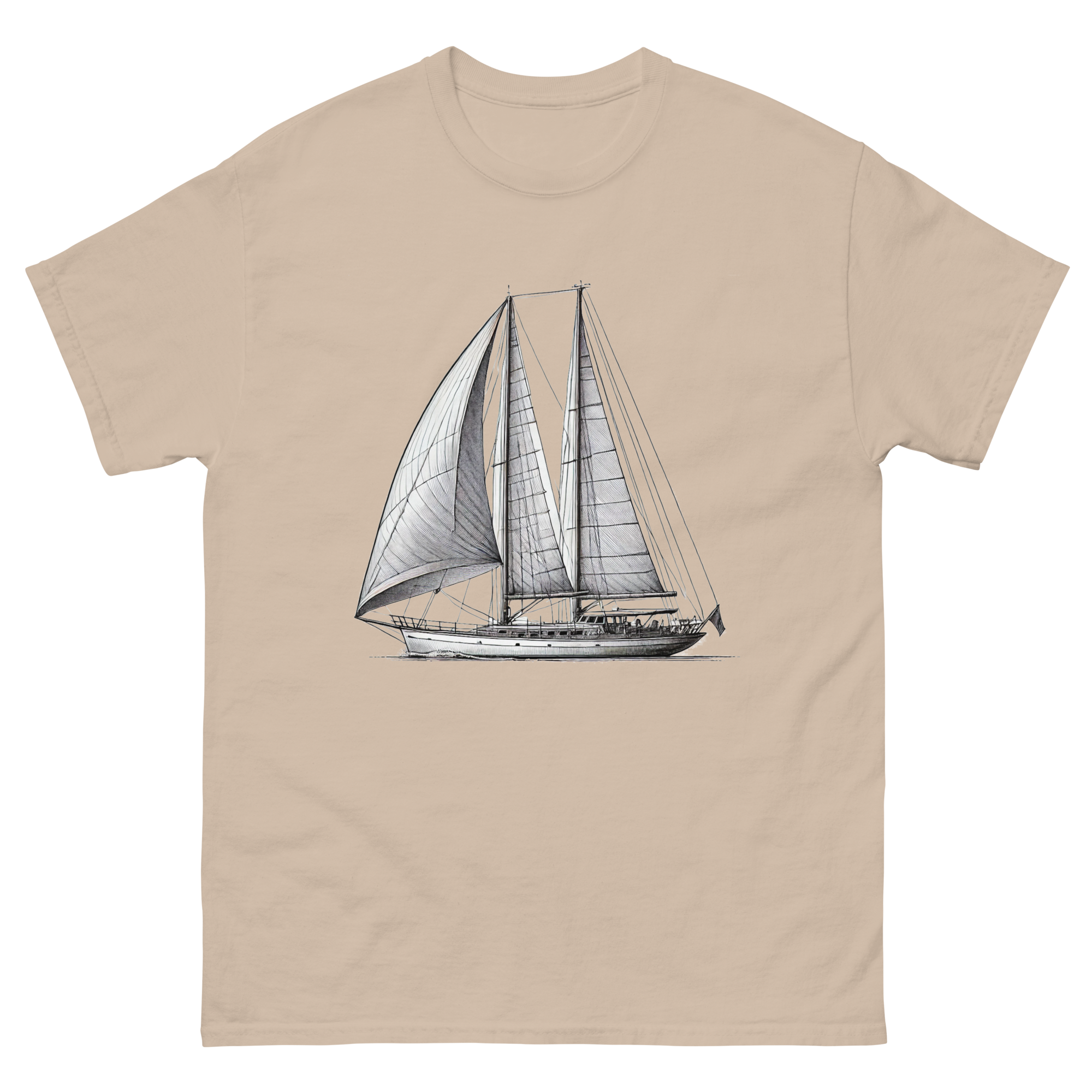 Ketch Sailboat Line Drawing T-Shirt in Sand