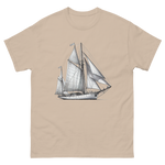 Cutter Rig Yawl Sailboat Line Drawing T-Shirt in Sand