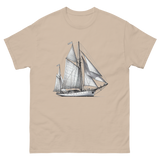 Cutter Rig Yawl Sailboat Line Drawing T-Shirt in Sand