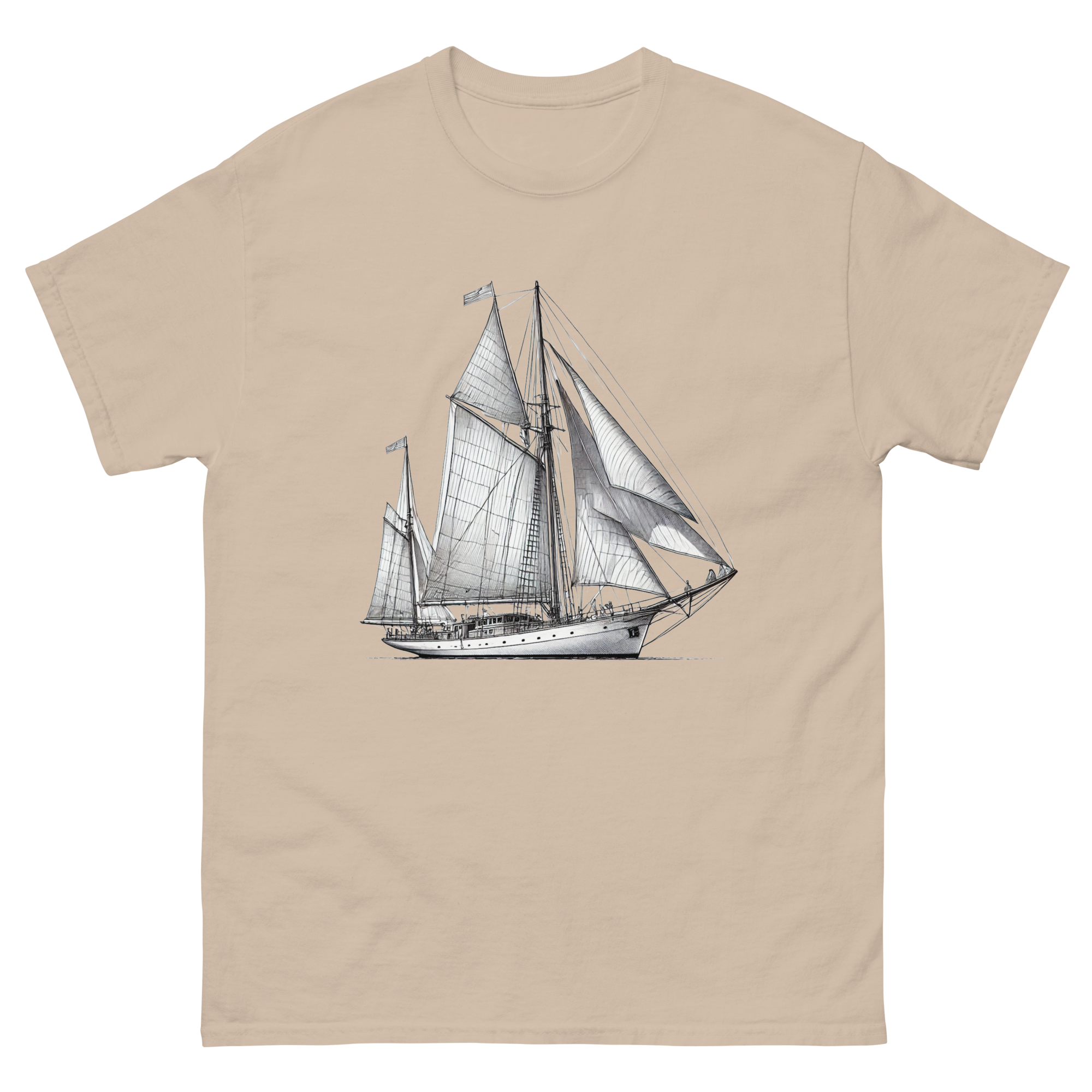 Cutter Rig Yawl Sailboat Line Drawing T-Shirt in Sand