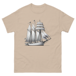 Schooner sailboat line drawing t-shirt in sand color, front view