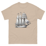 Schooner sailboat line drawing t-shirt in sand color, front view