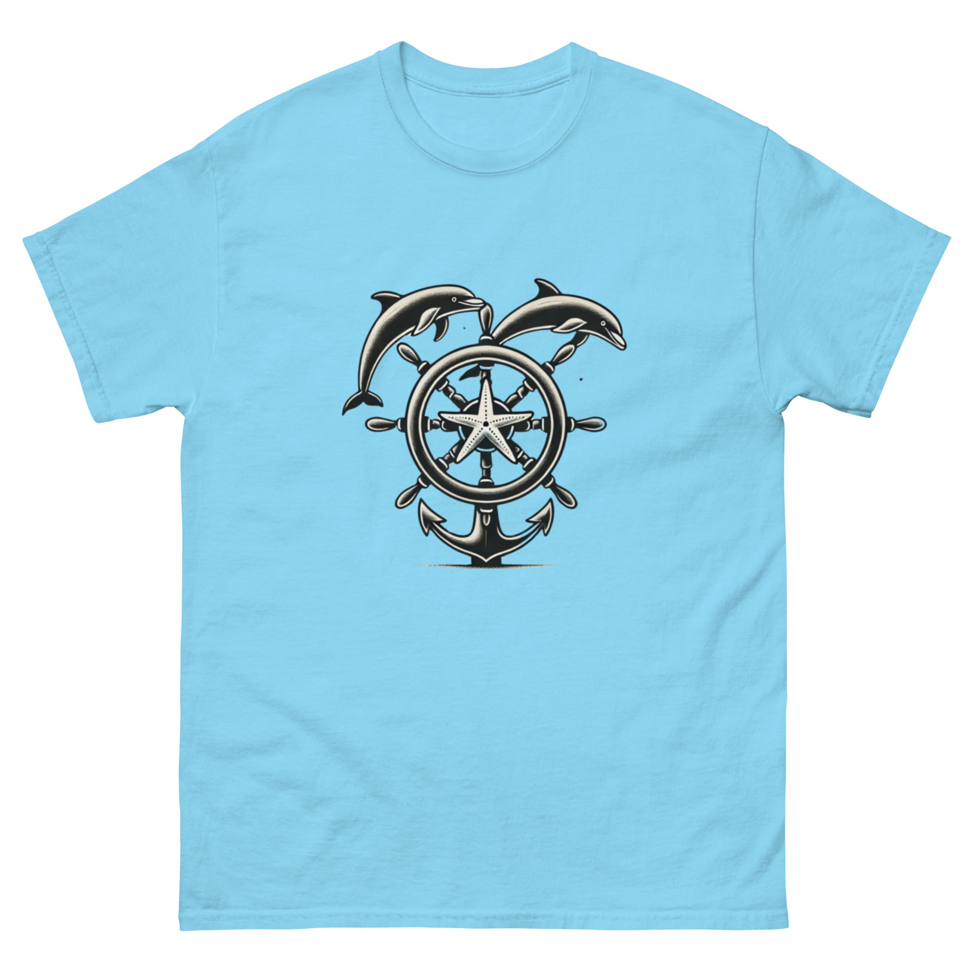 Ships Wheel Dolphins T-Shirt in Sky