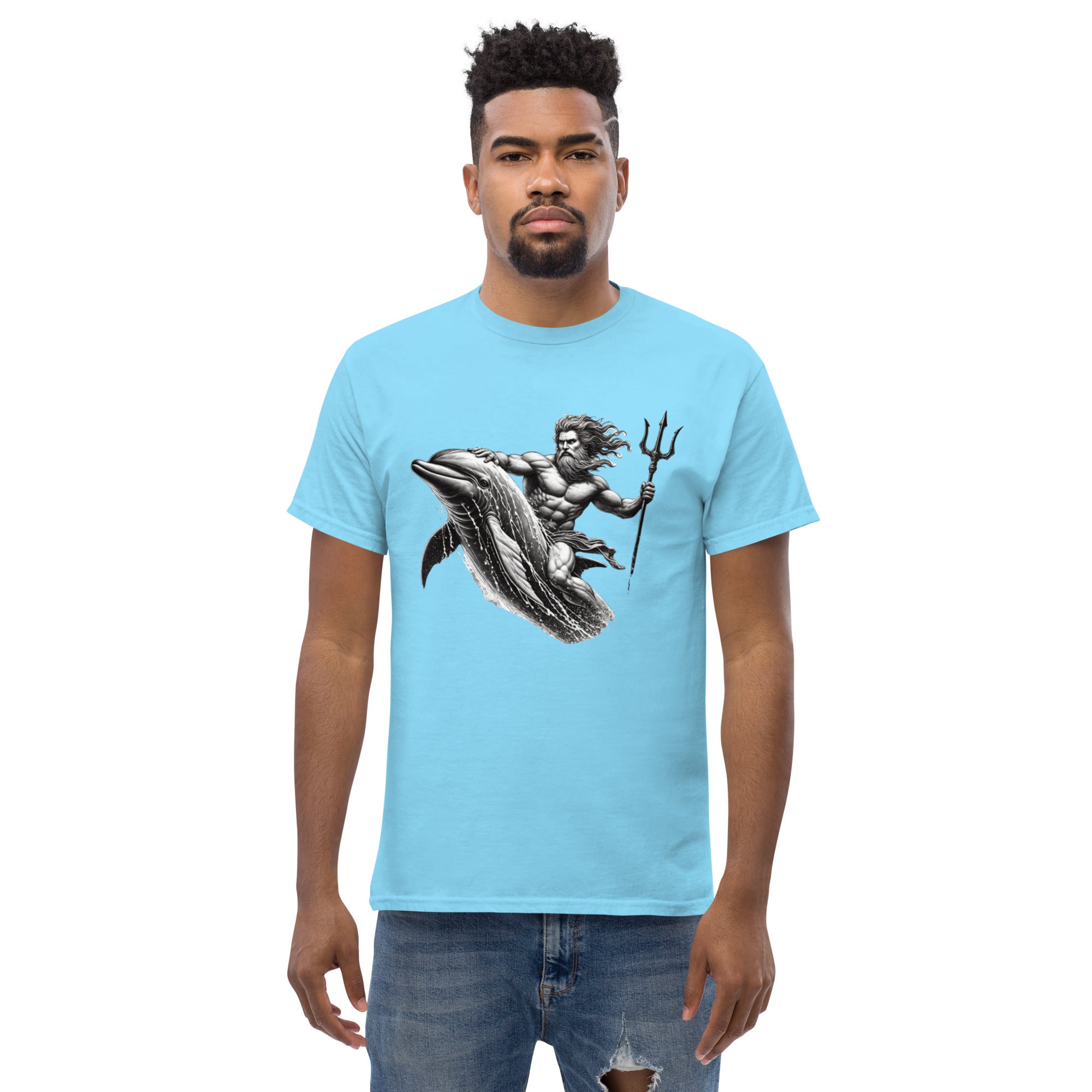 Poseidon Surfing Dolphin T-Shirt in Sky