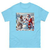 Santa and Jesus making a snowman tee