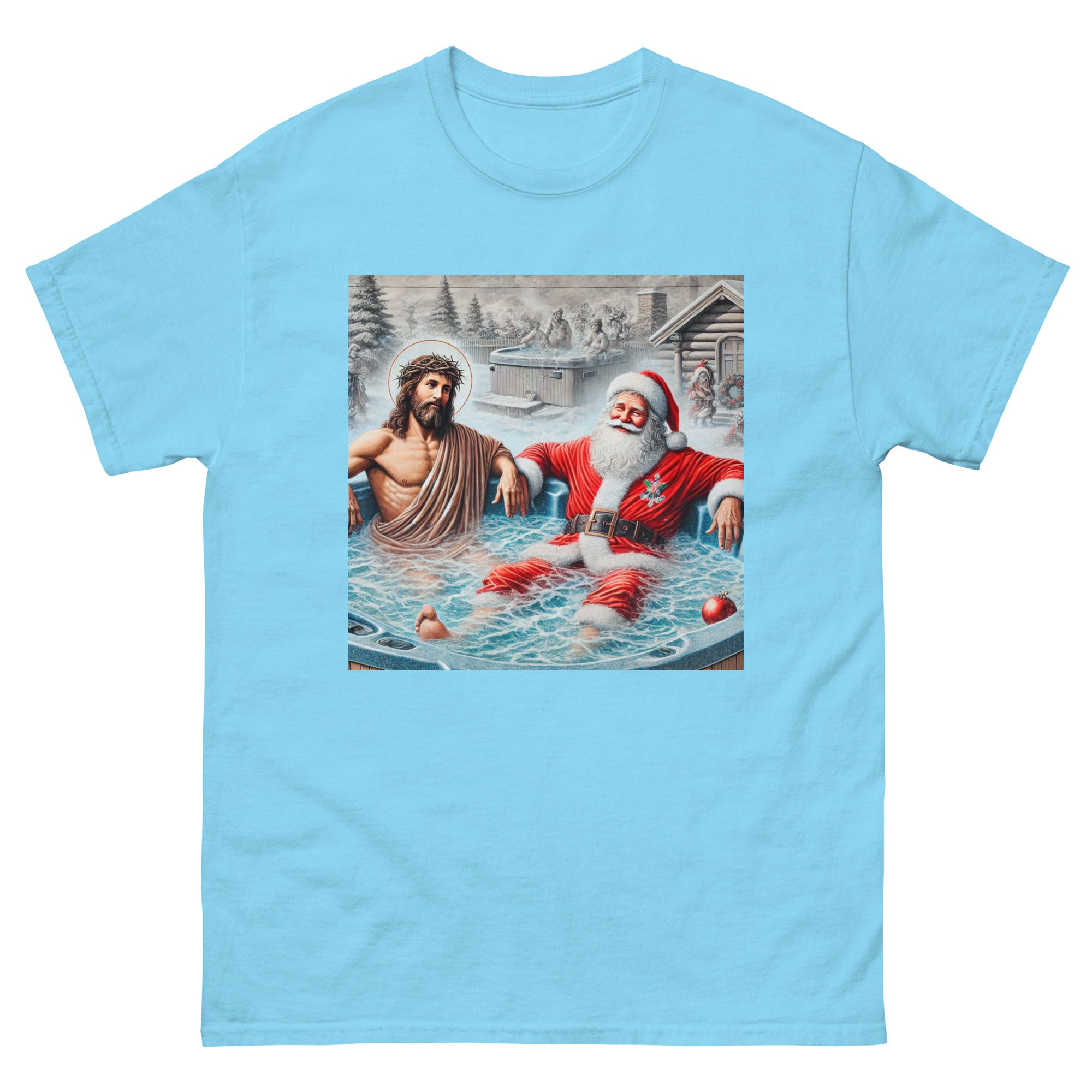 Santa and Jesus in a Hot tub tee