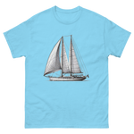 Ketch Sailboat Line Drawing T-Shirt in Sky