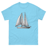 Ketch Sailboat Line Drawing T-Shirt in Sky