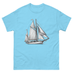 Cutter Rig Yawl Sailboat Line Drawing T-Shirt in Sky