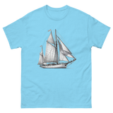 Cutter Rig Yawl Sailboat Line Drawing T-Shirt in Sky