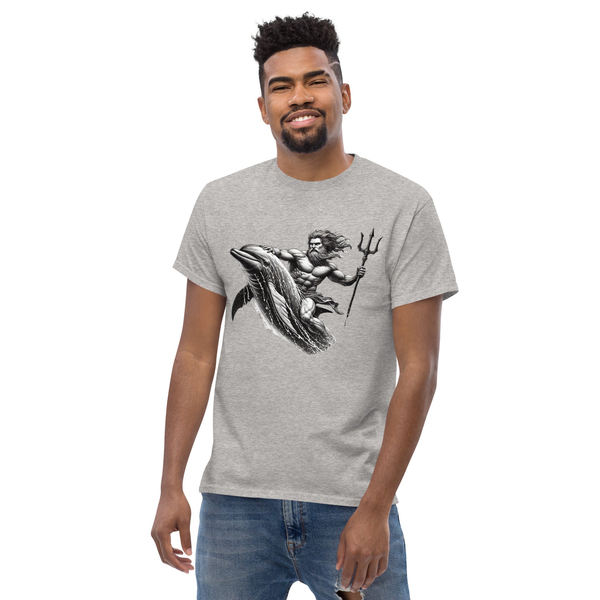 Poseidon Surfing Dolphin T-Shirt in Sport Grey