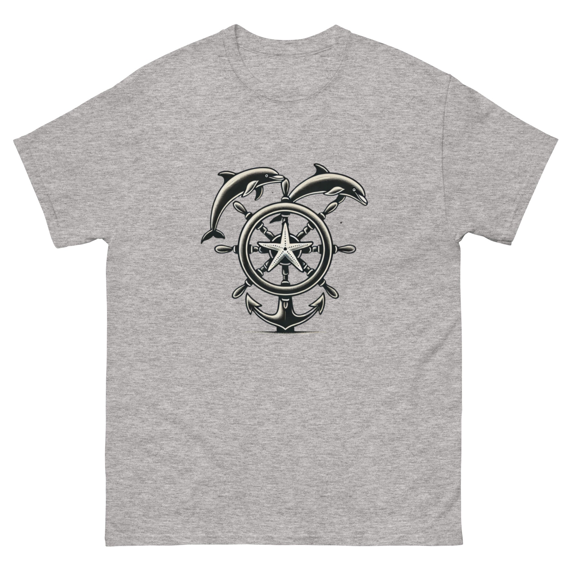 Ships Wheel Dolphins T-Shirt in Sport Grey