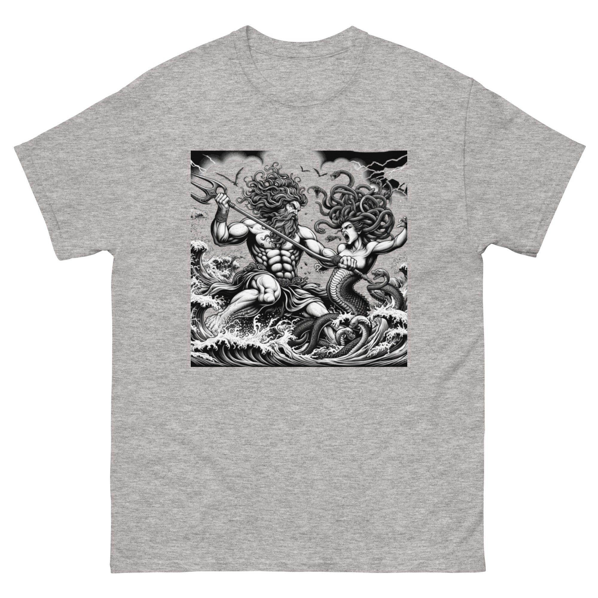 Poseidon Battling Medusa T-Shirt in Sport Grey