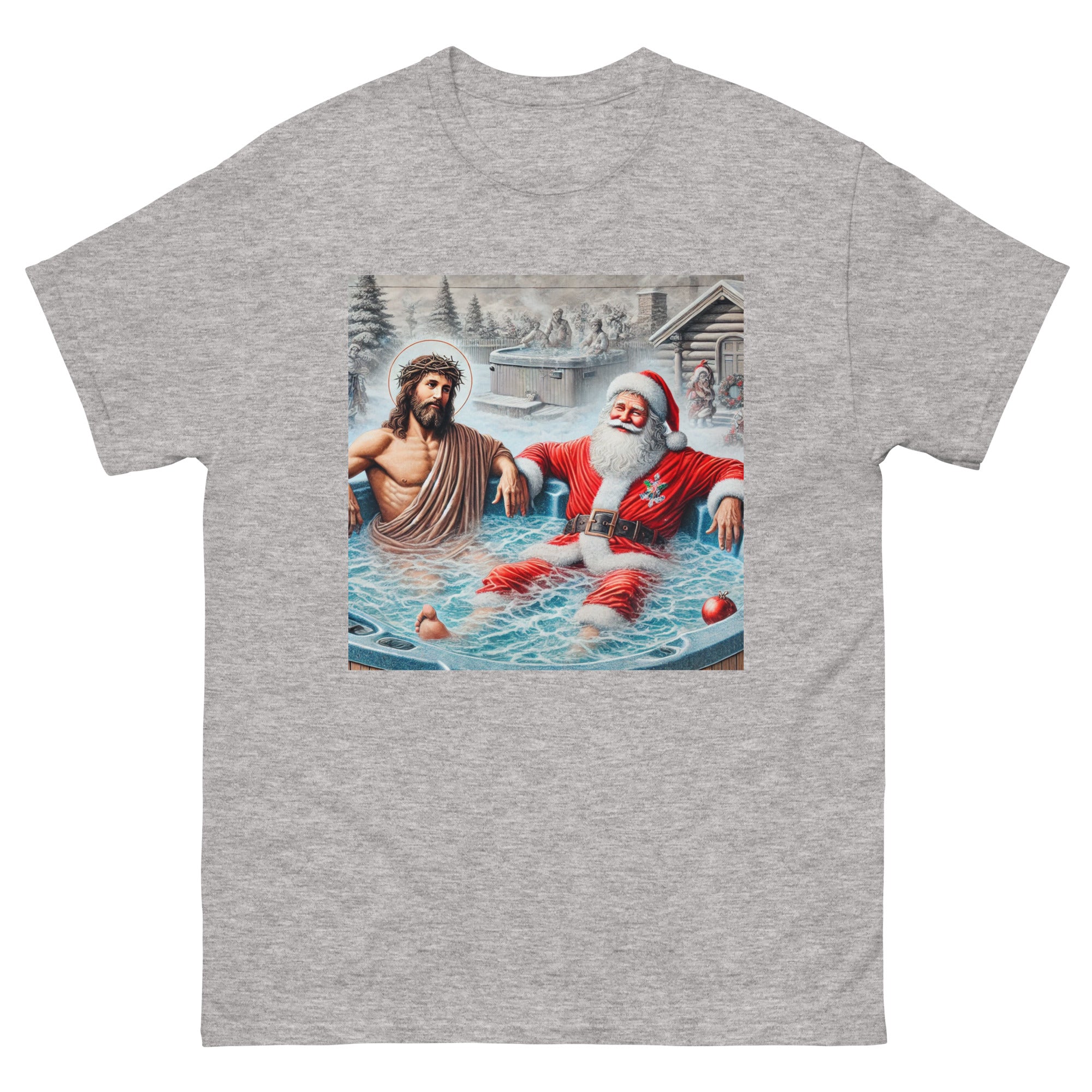 Santa and Jesus in a Hot tub tee