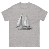 Ketch Sailboat Line Drawing T-Shirt in Sport Grey