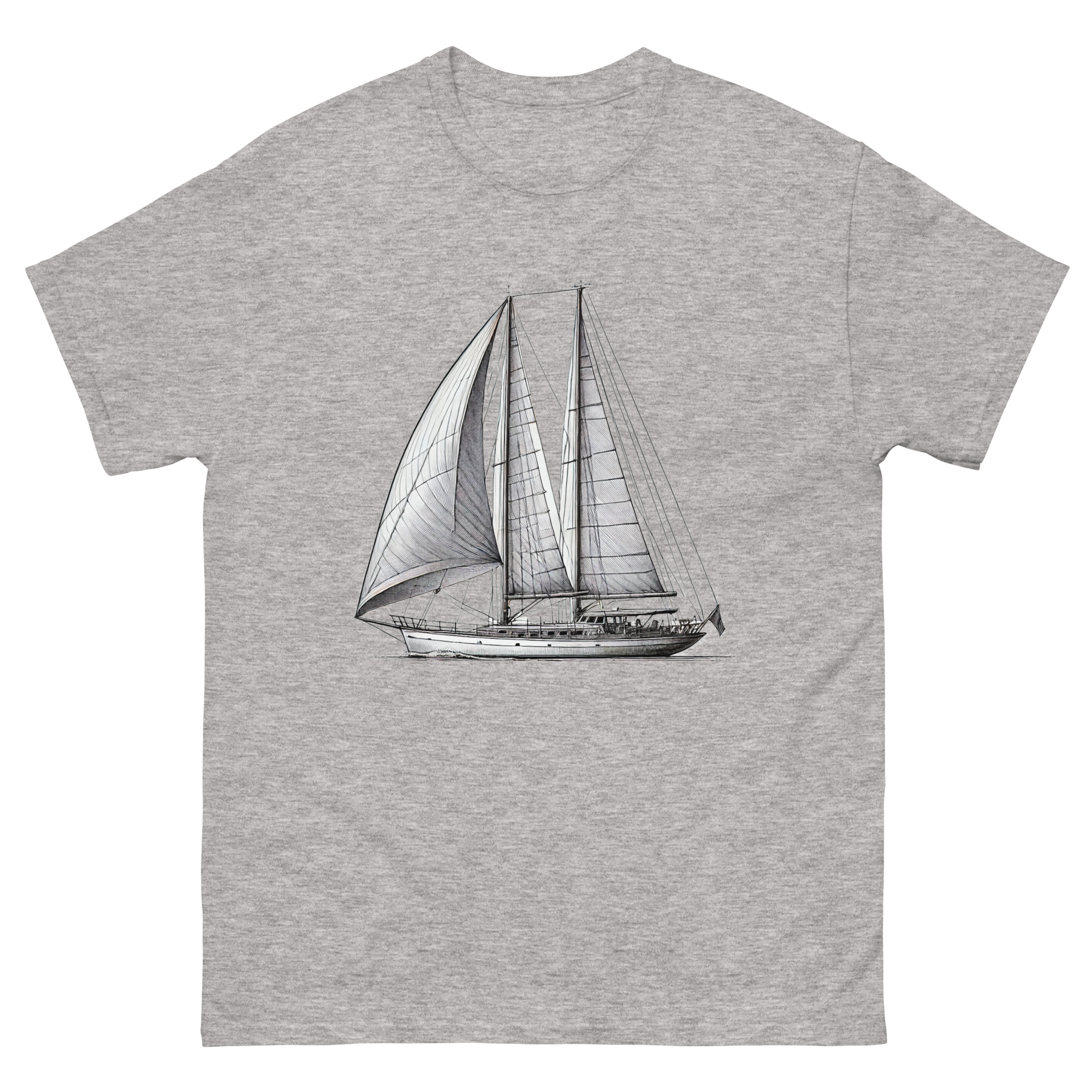 Ketch Sailboat Line Drawing T-Shirt in Sport Grey