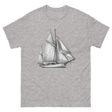 Cutter Rig Yawl Sailboat Line Drawing T-Shirt in Sport Grey