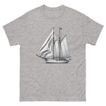 Gaff rig ketch sailboat line drawing t-shirt in sport grey, front view