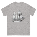 Schooner sailboat line drawing t-shirt in sport grey color, front view