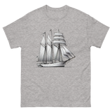 Schooner sailboat line drawing t-shirt in sport grey color, front view