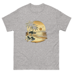 Beach serene scene at sunset t-shirt in sport grey color, front view