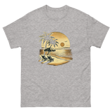 Beach serene scene at sunset t-shirt in sport grey color, front view