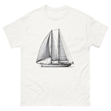 Ketch Sailboat Line Drawing T-Shirt in White