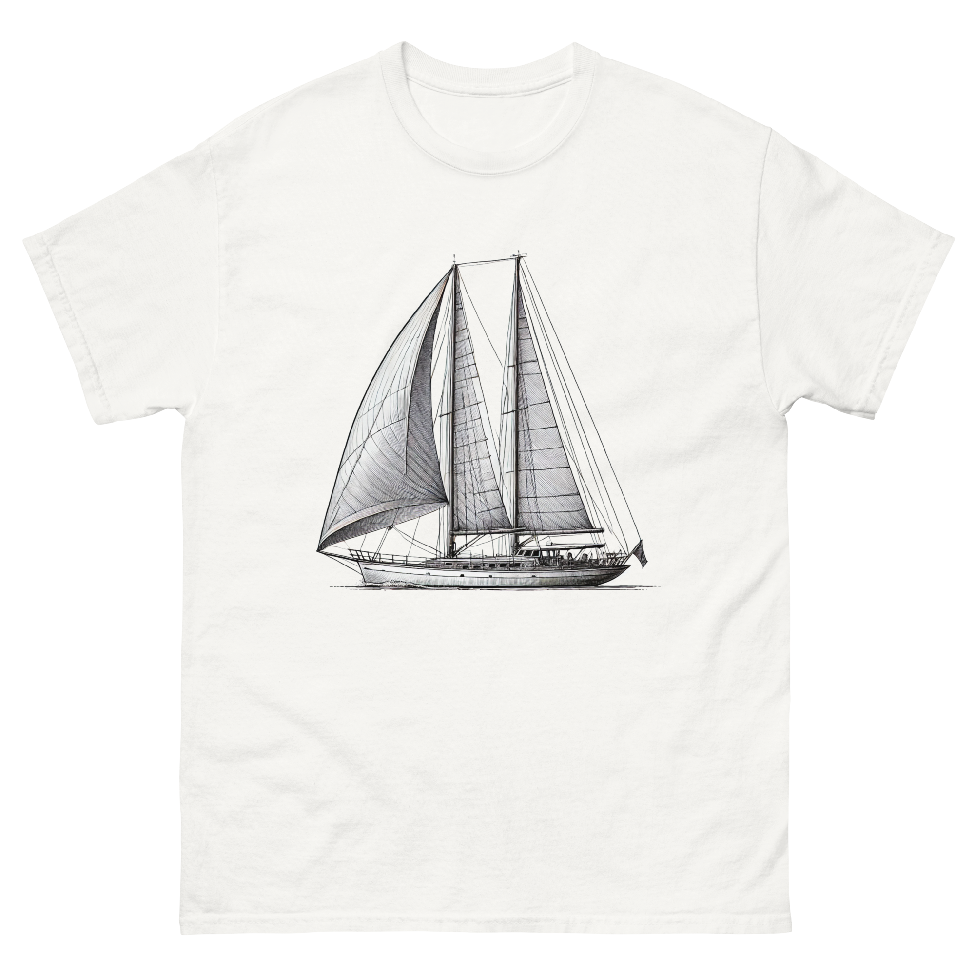 Ketch Sailboat Line Drawing T-Shirt in White