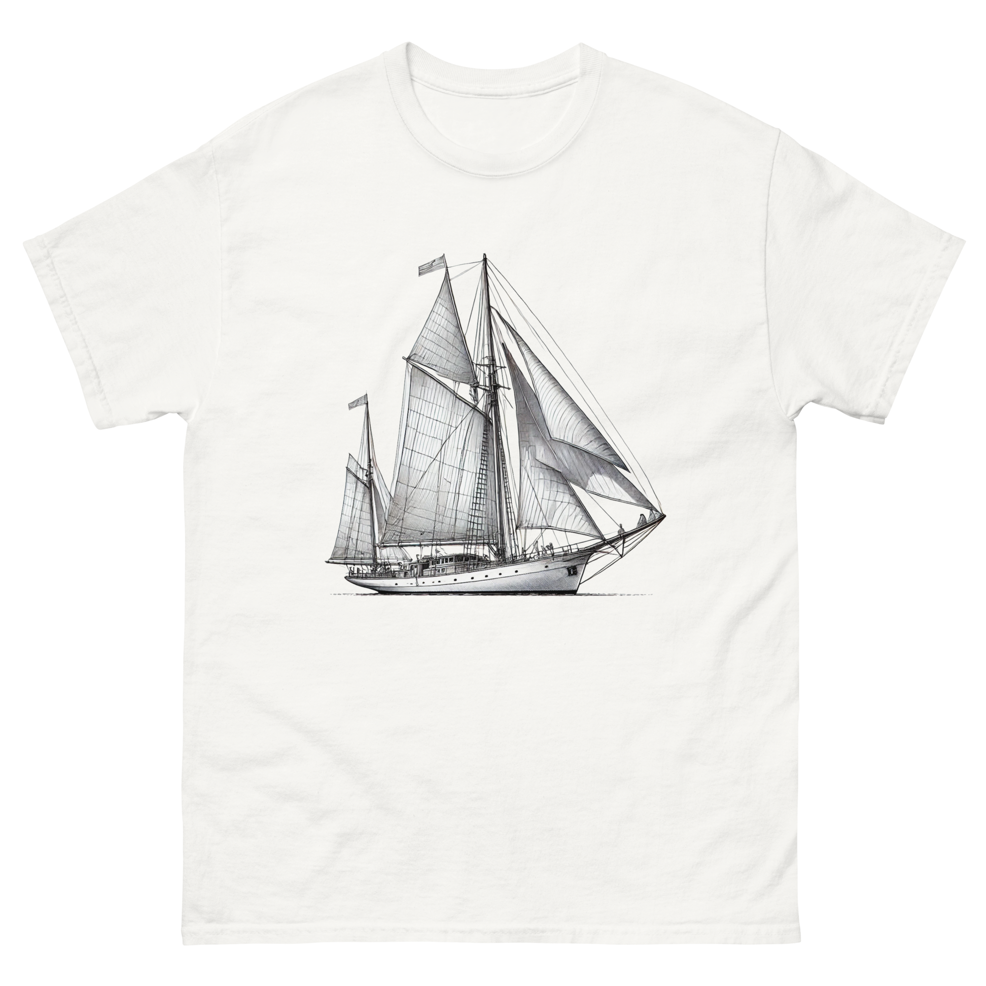 Cutter Rig Yawl Sailboat Line Drawing T-Shirt in White