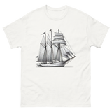 Schooner sailboat line drawing t-shirt in white color, front view