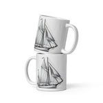 Front mug view of Cutter rig yawl sailboat line drawing glossy ceramic mug.