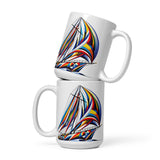 Front stacked view of Surreal color sailboat glossy ceramic mug 15 oz.