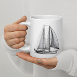 Ketch Sailboat Line Drawing White Glossy Ceramic Mug