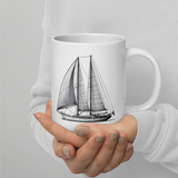 Ketch Sailboat Line Drawing White Glossy Ceramic Mug