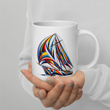 Surreal Color Sailboat White Glossy Ceramic Mug